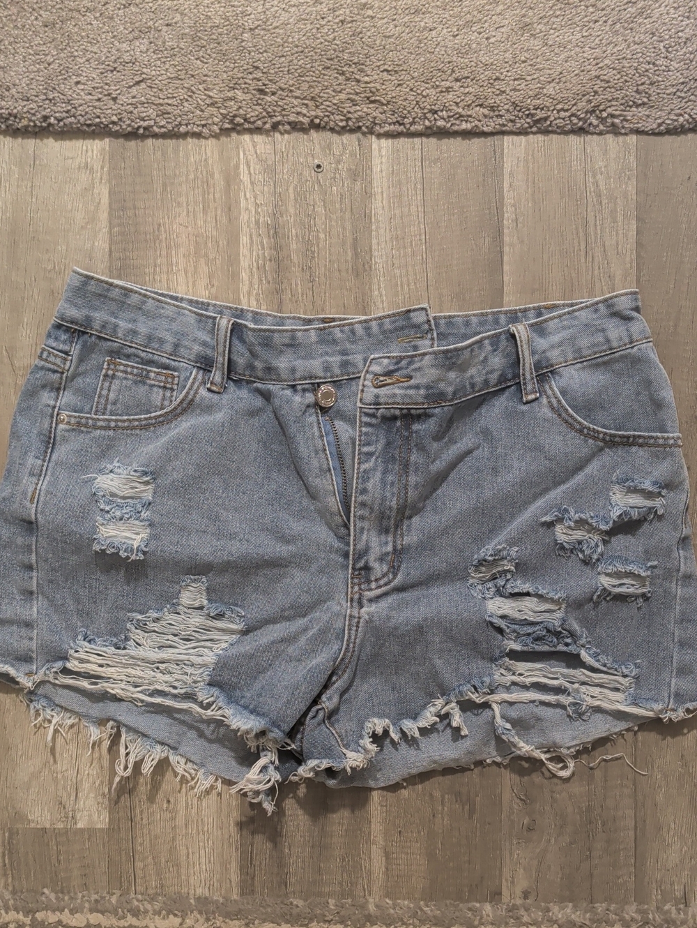 SHEIN Light Wash Ripped Denim Shorts